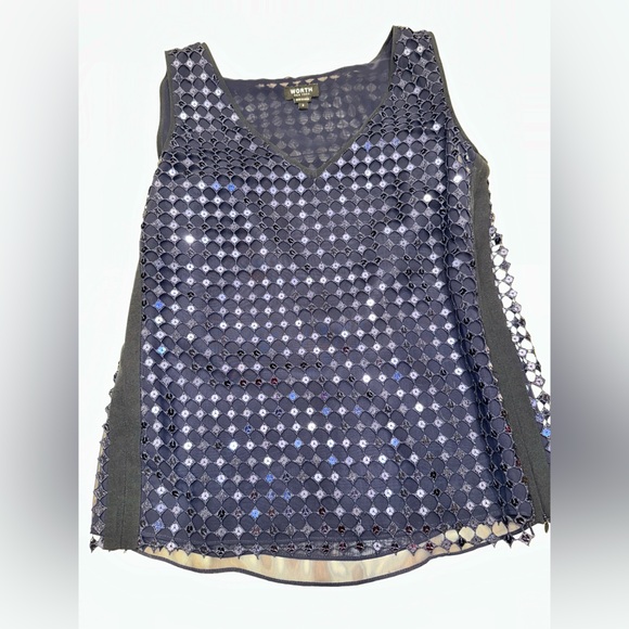 Worth Tops - WORTH New York Black and Blue Mesh Sequin Top Size 2
